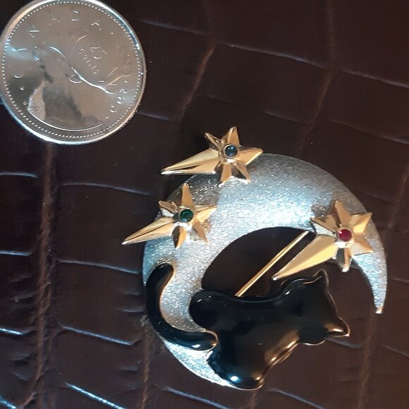 Ciro Black Cat & The Moon w/ Stars Vintage Brooch - Picture 9 of 9